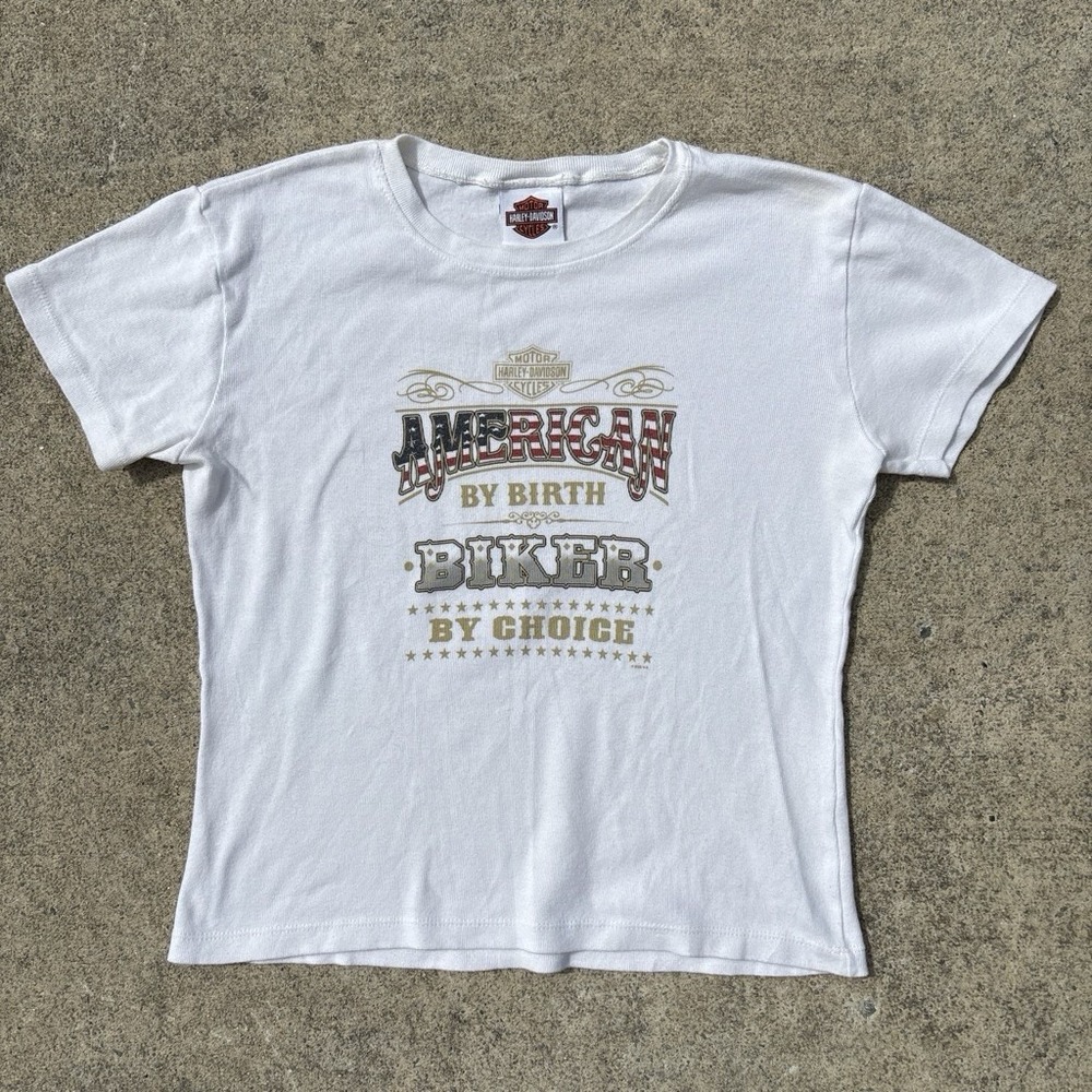 Harley-Davidson American By Birth Biker By Choice Cotton Baby Tee T-Shirt Size S
